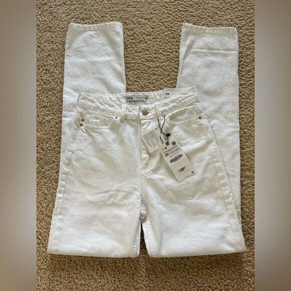NWT Zara High Rise Straight Leg White Jeans Sz 2 - Picture 1 of 11